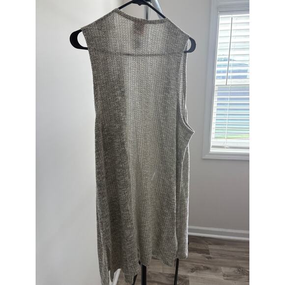 Ruby Rd. Petite Grey Open Knit Sleeveless Cardigan Vest with Pockets - PL - Picture 5 of 5